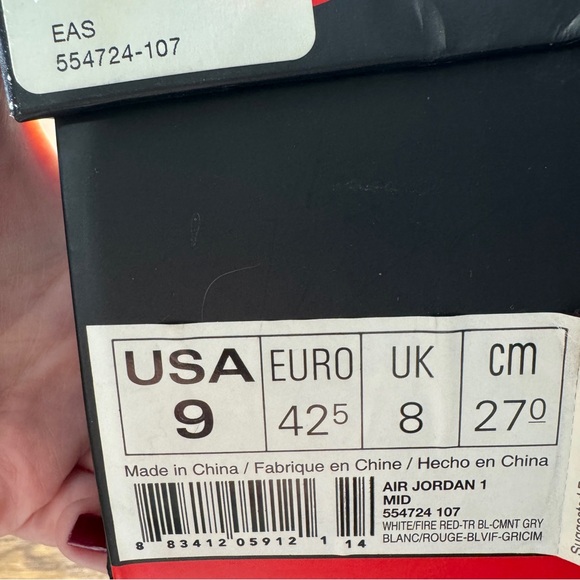 Nike Air Jordan 1 Mid Size 9 Men Shoes 554724 107 White/Fire Red-TR BL-CMNT GRY - Picture 11 of 11